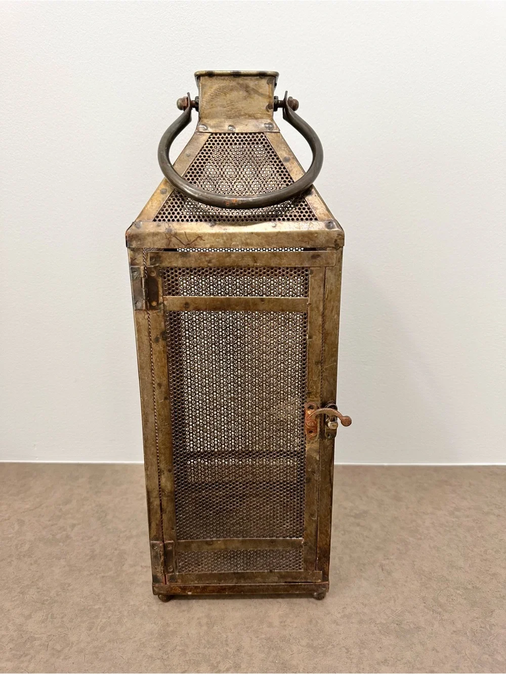 Metal Mesh Lantern - Antique Inspired - Brass Color Finish Hurricane Lantern 16”